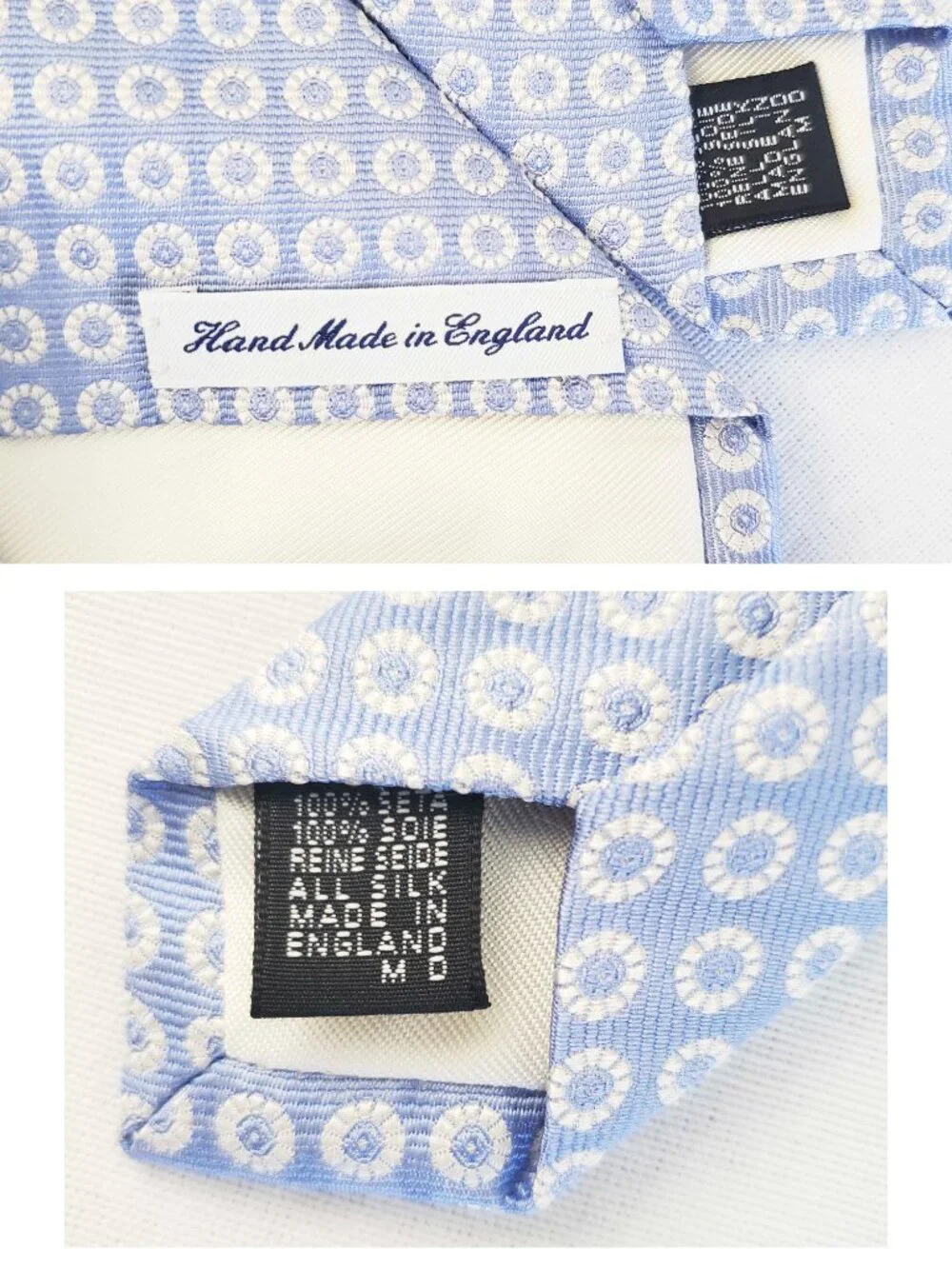 Drake's Drakes Men's Blue White Silk Brocade Circle Polka Dot Medallion Tie